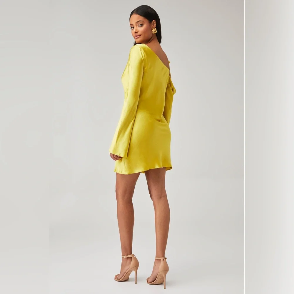 Shona Joy Sofia Asymmetrical Long Sleeve Mini Dress – Lime size US 0 - Picture 3 of 8